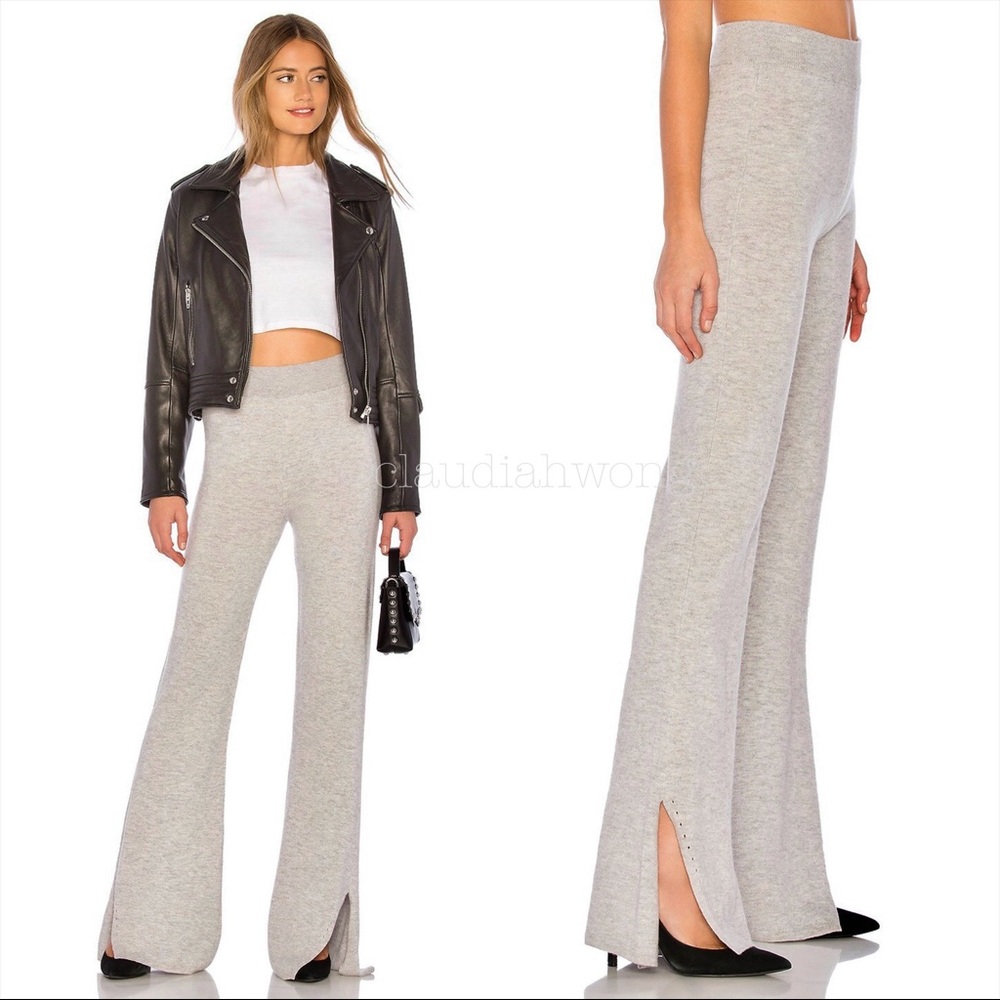 JOIE Makhi 100% Wool Split Hem Sweater Knit Pants in Heather Grey